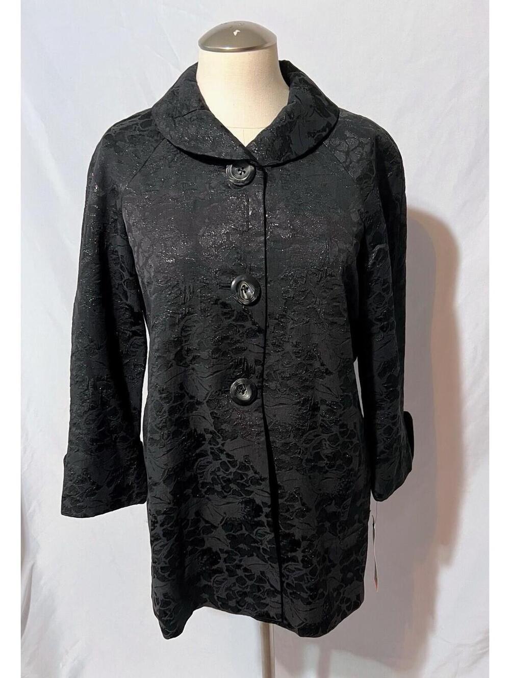 Rafaella Women’s Lined Dress Coat Black Peter Pan Collar Size M - New